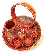 Handmade and Decorated Karwa chauth Puja Thali Set Karwachauth Puja Thal... - $89.99