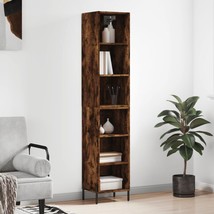 Industrial Rustic Smoked Oak Wooden Tall Narrow 6-Tier Bookcase Storage Unit - £81.65 GBP