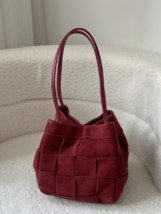 Genuine suede soft leather woven bucket bag - £54.84 GBP