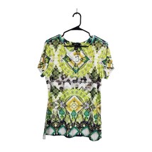 Style and Co Shirt Womens Size XL Yellow Green Black Short Sleeve 100 Polyester - £12.66 GBP