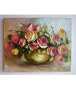 Pink Yellow Roses Original Oil Painting 3D Flowers Bouquet Impasto Wedding Gift - £191.84 GBP