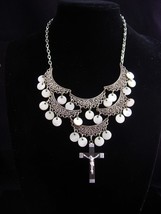 Rosary Necklace / gypsy choker / chandelier mother of pearl / bib necklace  - $165.00