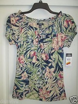 Chaps Denim Floral Prints Shirred Ruffled Neckline &amp; Sleeve Women’s Tops S $49 - £20.49 GBP