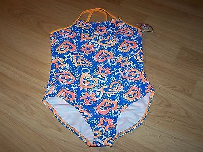 Size 6-6X OP Ocean Pacific One Piece Swimsuit Bathing Swim Blue Orange Hearts  - £12.78 GBP