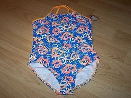 Size 6-6X OP Ocean Pacific One Piece Swimsuit Bathing Swim Blue Orange Hearts  - £12.86 GBP