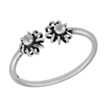 Sweet Two Flowers Open Ended .925 Sterling Silver Ring-9 - £8.13 GBP