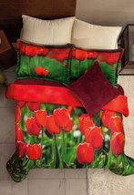 Tulip Flowers Blanket With Sherpa Softy Thick &amp; Warm California King Size 5 Pcs - £125.43 GBP