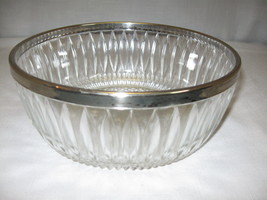 Lead Crystal Bowl With Silver Plate Rim Line Diamond Design F B Rogers?? - $14.95