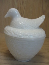 Milk Glass White Dove on Nest Candle Holder Trinket Box Avon  - £7.89 GBP