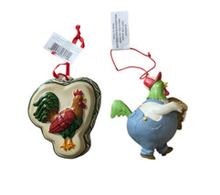 Seasons of Cannon Falls 2 Colorful Rooster and Chicken Christmas Ornaments - £11.77 GBP