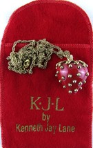 Kenneth Jay Lane, Gold Tone Red Studded Strawberry Necklace, 36 Inch Chain - $52.03