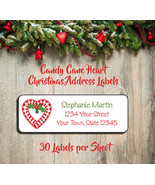 CHRISTMAS Address Labels, Family Personalized Christmas CANDY CANE HEART... - £1.48 GBP