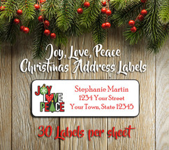 Christmas Address Labels, Family Personalized Joy Peace Love Return Address Labe - £1.49 GBP
