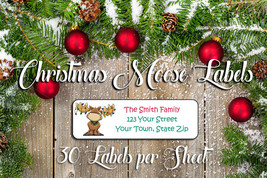 CHRISTMAS Address Labels, Family Personalized Moose with Lights Design - £1.49 GBP