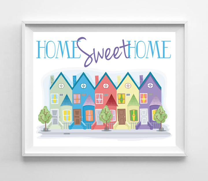 Home Sweet Home 8x10 Townhouse Design Wall Decor Art Print - $7.00