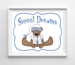 Sweet Dreams Nursery 8x10 Wall Art Decor PRINT, Boy Teddy Bear - £5.59 GBP