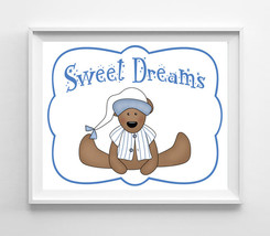 Sweet Dreams Nursery 8x10 Wall Art Decor PRINT, Boy Teddy Bear - £5.47 GBP