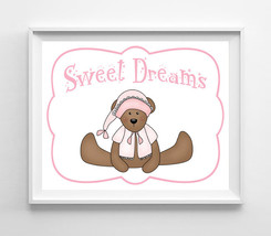 Sweet Dreams Nursery 8x10 Wall Art Decor PRINT, Girl Teddy Bear - $7.00
