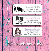 TUXEDO CAT Address LABELS, 30 Personalized Return Address Labels per sheet, Blac - £1.51 GBP