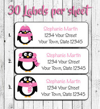 Personalized Pink Winter Penguins Return Address Labels - £1.51 GBP