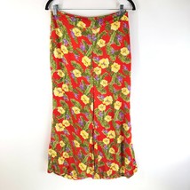 Urban Outfitters Womens Crop Pants Wide Leg Floral Colorful Buttons Red Yellow 6 - £13.64 GBP