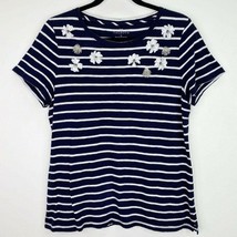 Talbots Striped Flower Embellished Knit Blouse Top Shirt Size Medium M W... - $6.92