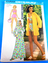 Vintage 1975 Simplicity Bathing Suit &amp; Hooded Cover-up 2 Lengths Sz 10 U... - £5.54 GBP
