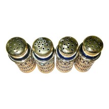 Vintage F.B. Rogers Cobalt Blue & Brass Salt Pepper Shakers Set of 4 w/ Box image 7