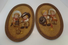 Collectible Burwood Plaques Cowboy &amp; Cowgirl Set Made of Plastic 3 D &amp; Darling - £27.19 GBP