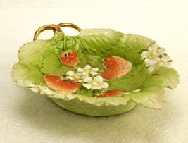 Strawberry Nappy/Candy Dish, Vintage Porcelain, Leaf Shape, 6&quot; x 5&quot;, Han... - £15.37 GBP