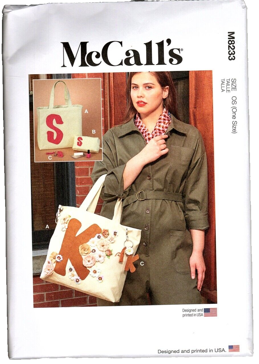 McCall's M8223 Tote, Zippered Case, Key Chain Monograms Sewing Pattern New - $13.91