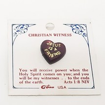 Jesus is a Friend Red Heart Lapel Pin Vintage 1/2&quot; Christian Witness Cross USA - £12.47 GBP