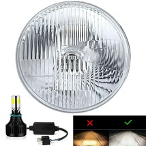 7&quot; Stock Glass Lens Metal 12v Headlight LED 40w Light Bulb Motorcycle Headlamp - £58.59 GBP