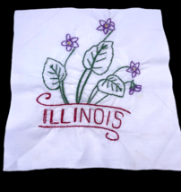 Illinois Floral Embroidered Quilted Square Frameable Art State Needlepoint Vtg - £20.96 GBP