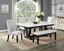 White Marble Dining Set: 6pc Contemporary Style - $1,916.99