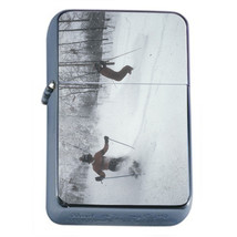 Vintage Skiing D27 Flip Top Oil Lighter Wind Resistant Flame Retro B&amp;W Skier Ski - £11.42 GBP