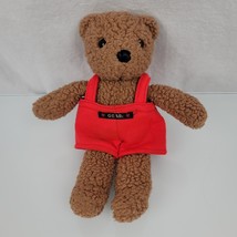 Vtg Gear Bear by Gund Plush Brown 1986 Rattle Belly Teddy Red Overalls 10&quot; Small - £51.43 GBP