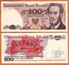 POLAND 1988  UNC 100 Polish Zloty / Złotych Banknote Money Bill P- 143e - £1.37 GBP
