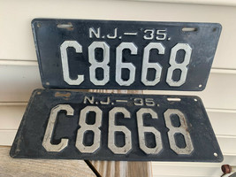 Vtg Metal NJ C8668 Automobile/Automotive License Plate 1935 Black Silver - £158.45 GBP