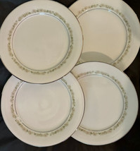 Noritake Trilby Dinner Plates 6908 Japan Porcelain (4) 10-1/2&quot;  Silver Trim - $39.00