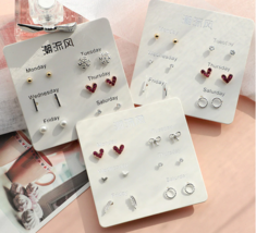 Premium 6 Pairs/set Women Stars Heart Crytal Cute Earring - £9.03 GBP