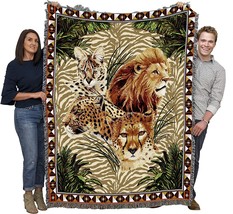Big Cats Blanket by Katie Dobson Cundiff - Lion Cougar Panther Gift, 72x54 - £61.18 GBP
