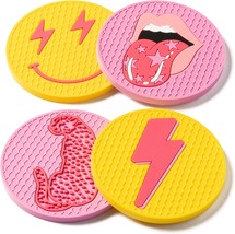 Aellasnervalt 4 Pcs\. Preppy Car Cup Coasters Smile Face Lightning Bolt Leopard - £16.72 GBP