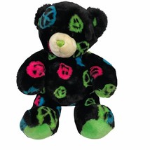Build A Bear Black Neon Green Peace Signs Smiley Faces 15&quot; - £10.79 GBP