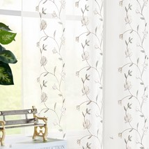 Jinchan Floral Embroidered Sheer Curtains For Bedroom Drapes Sheer Curtains For - £27.40 GBP