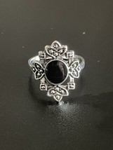 Onyx Stone Silver Plated Woman Ring Size 7 - £6.22 GBP