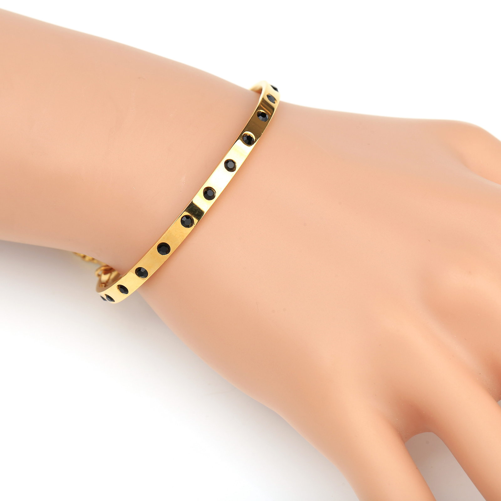 Gold Tone Bolo Bracelet With Jet Black Swarovski Style Crystals