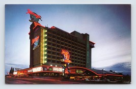 Night View Harvey&#39;s Hotel Casino Lake Tahoe Nevada NV UNP Chrome Postcard O3 - £3.06 GBP