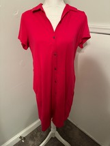 New J Jill Polo Shirt Dress Sz M/P Pima Cotton Modal Cinnabar Pockets Su... - $18.69