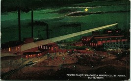 Anaconda Mine by Night Power Plant Spotlight Butte Montana MT DB Postcard S20 - £33.01 GBP